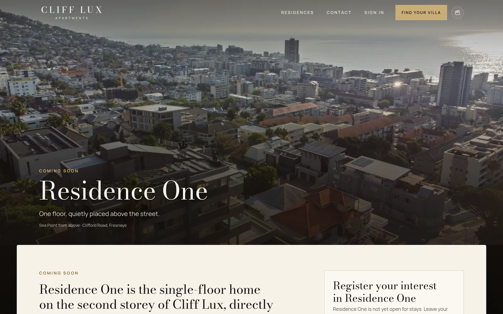 Cliff Lux Residence One page