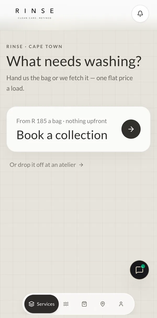 Rinse “What needs washing?” booking start on iPhone